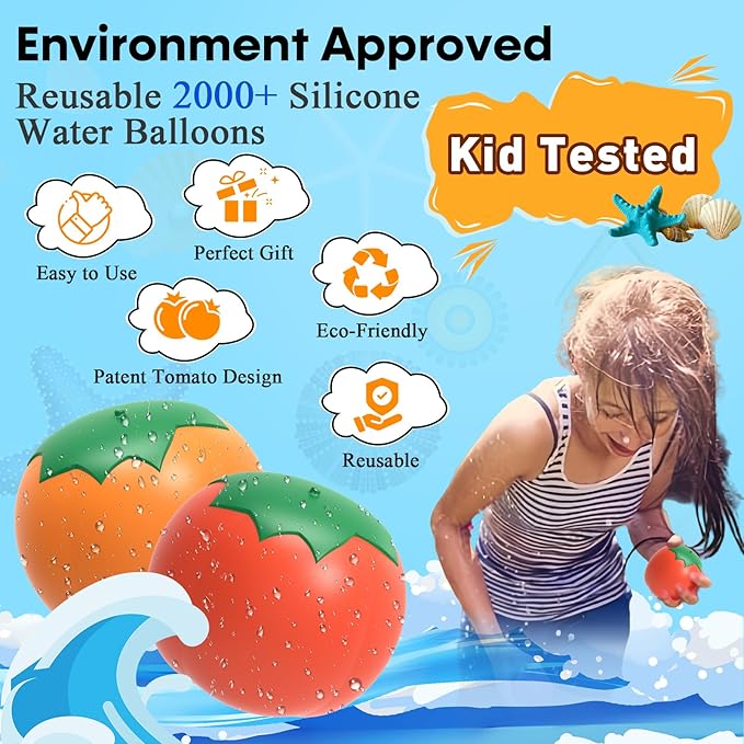 Reusable Water Balloons Refillable for Kids: Soft Tomatoes Material Self Sealing for Outdoor Activities