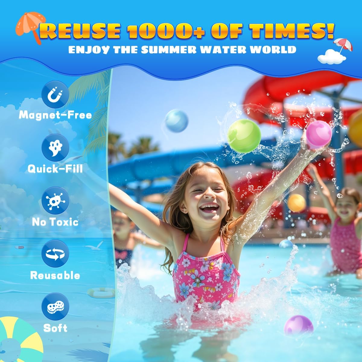 Reusable Water Balloons without Magnets, Silicone Refillable Water splash balls