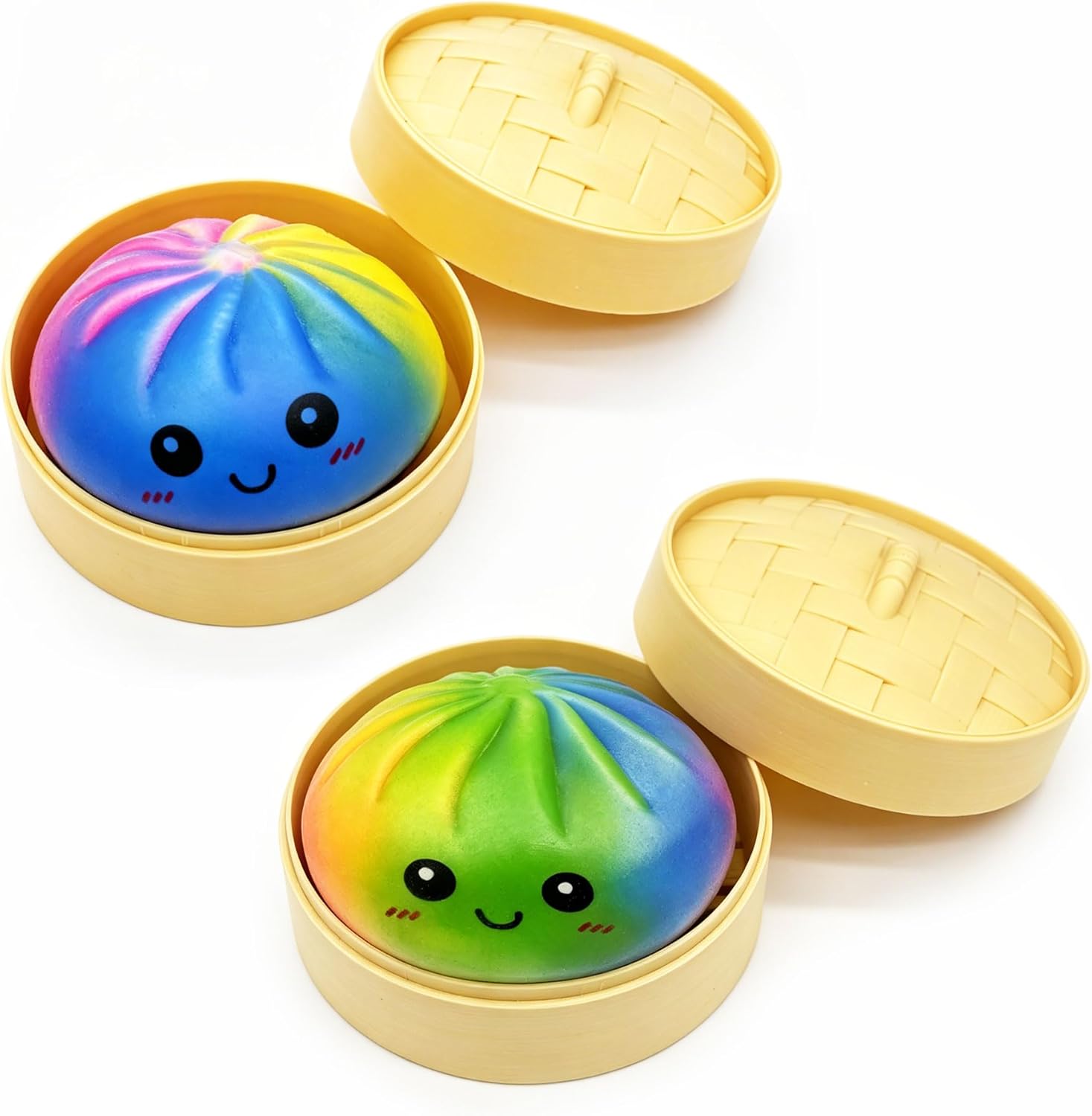 2 sets of colorful dumpling toys (with steamer box) - interesting squeeze dough stress-relieving balls