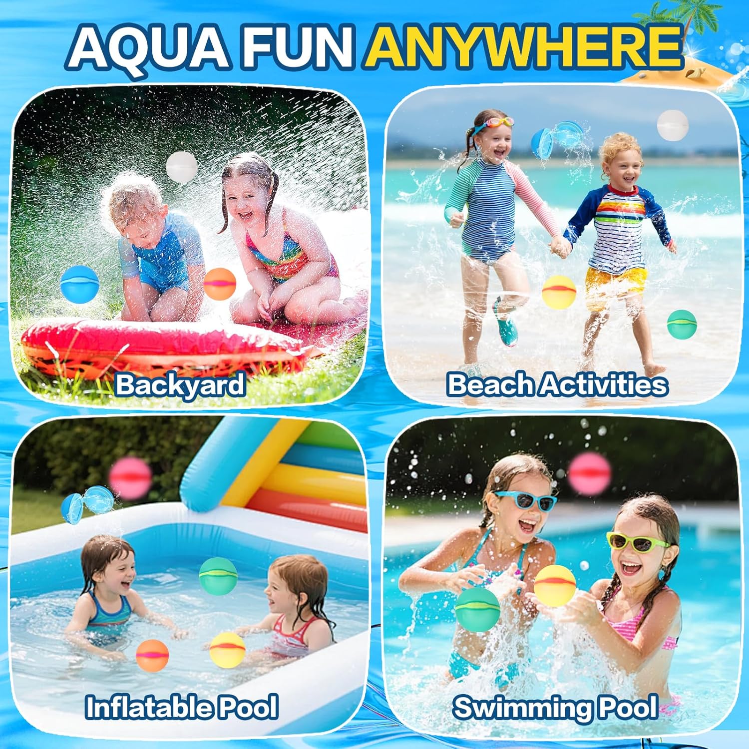 Reusable Water Balloons, 24 Pack Magnetic Refillable Water Balloons Quick Fill
