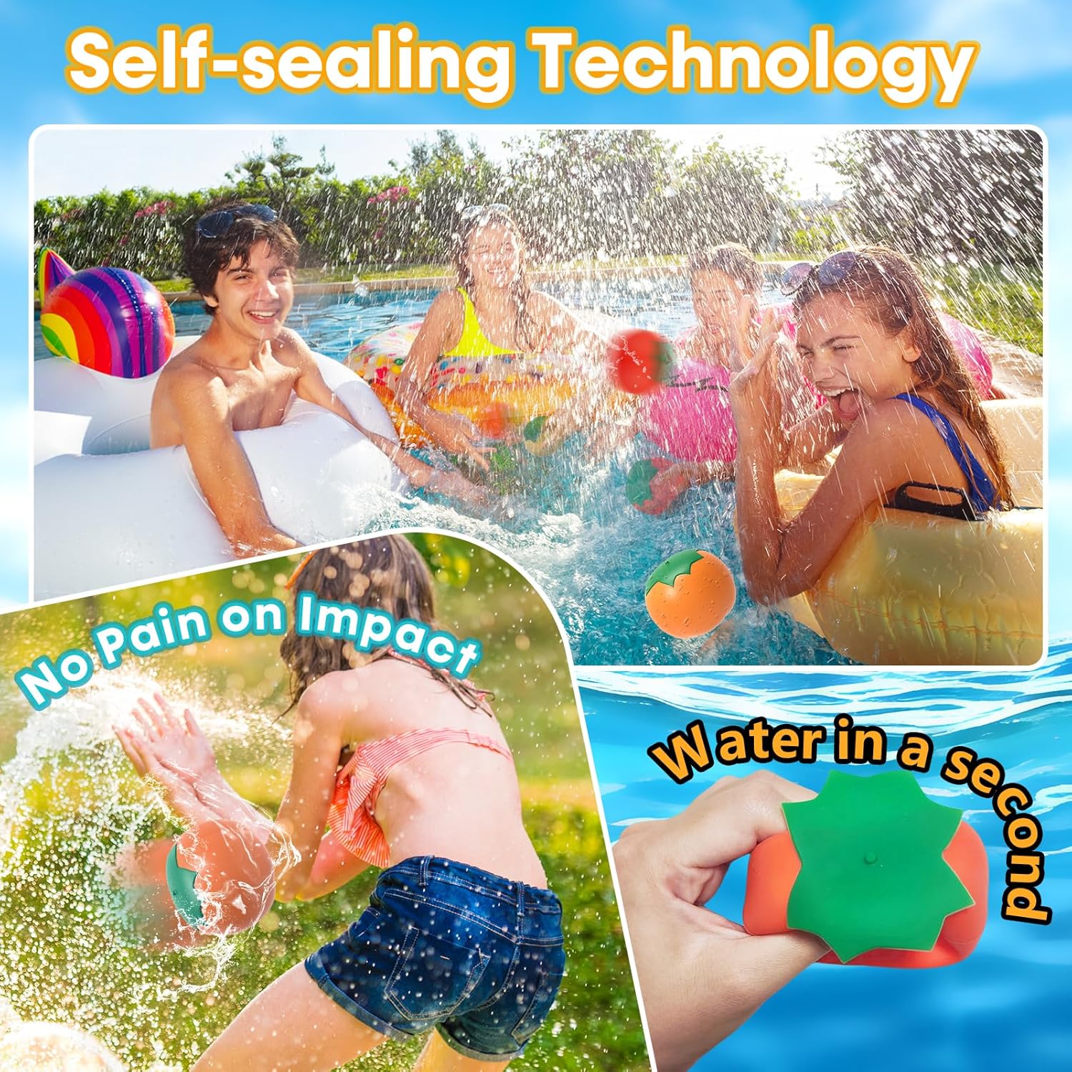 Reusable Water Balloons Refillable for Kids: Soft Tomatoes Material Self Sealing for Outdoor Activities