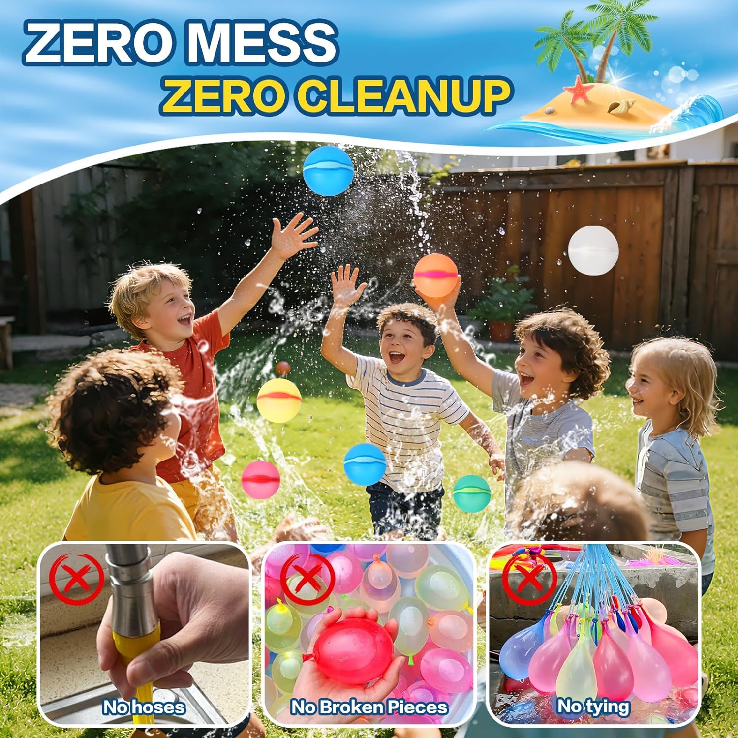 Reusable Water Balloons, 24 Pack Magnetic Refillable Water Balloons Quick Fill