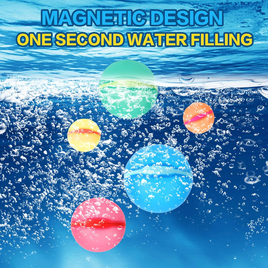 Reusable Water Balloons, 24 Pack Magnetic Refillable Water Balloons Quick Fill