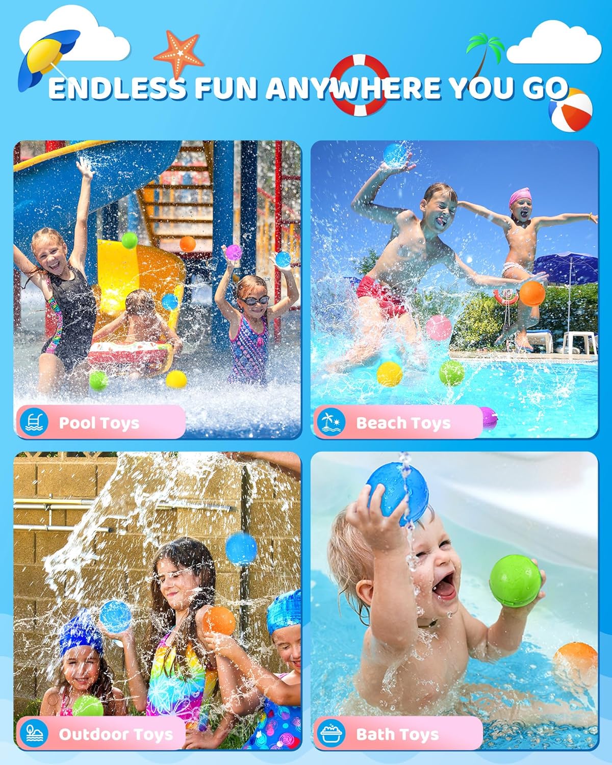 Reusable Water Balloons 18PCS - Summer Water Toys for Pool Beach & Outdoor